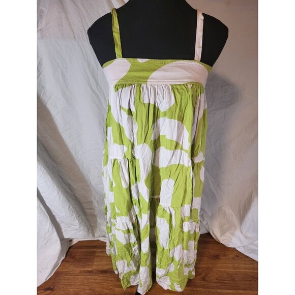Anthropologie Abel The Label Trapeze Maxi Dress Abstract Print  Green & White XS - Picture 1 of 7